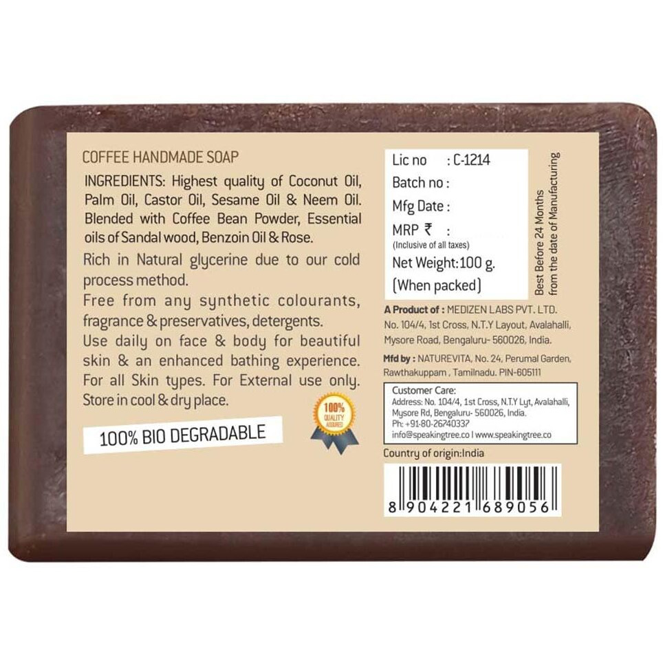 Speaking Tree Exfoliating Coffee Handmade Soap With Refreshing Aroma For Perfectly Clean, Brightening Skin (Pack Of 3)
