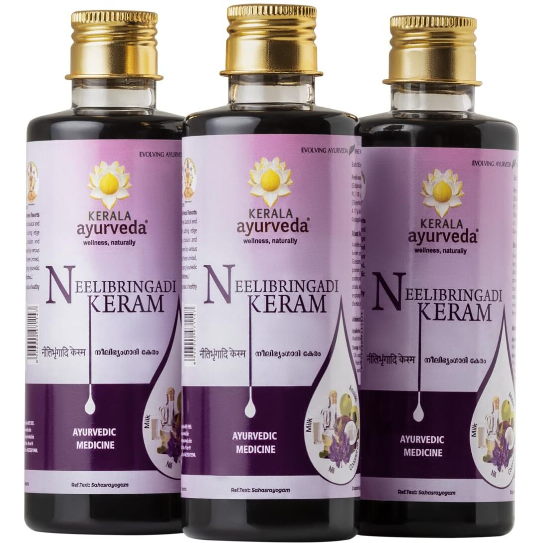 Kerala Ayurveda Neelibringadi Keram Ayurvedic Hair Oil - Triple Care Formula - Minimizes Hair Fall And Dandruff | Rebalances Scalp For Rich, Lustrous Hair | Improves Hair Growth, Nourishes Hair Follicles| 200Ml Pack Of 3