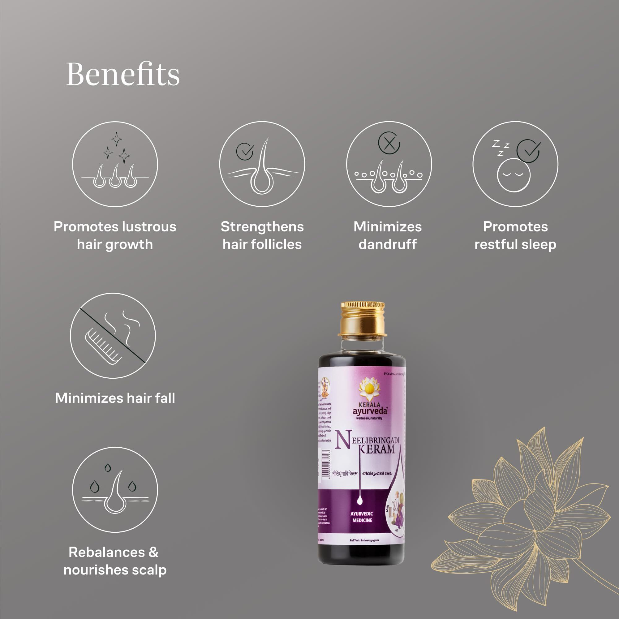 Kerala Ayurveda Neelibringadi Keram Ayurvedic Hair Oil - Triple Care Formula - Minimizes Hair Fall And Dandruff | Rebalances Scalp For Rich, Lustrous Hair | Improves Hair Growth, Nourishes Hair Follicles| 200Ml Pack Of 3