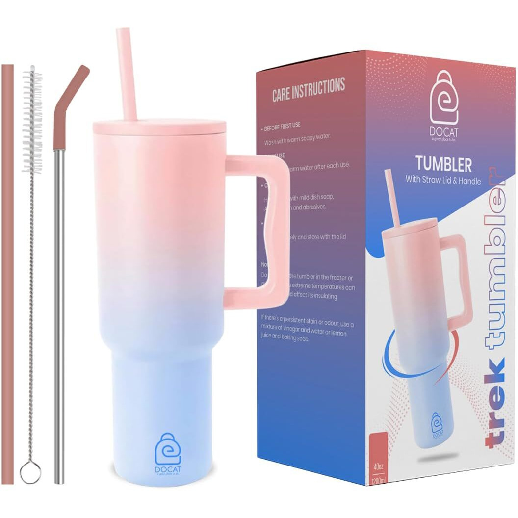Docat 1200Ml Stainless Steel Tumbler With Lid And Straw, Hot And Cold Double Insulated Sipper Mug, 100% Leak Proof Coffee Tumbler Cupholder For Office, Gym, Travelling (Cotton Candy Haze)