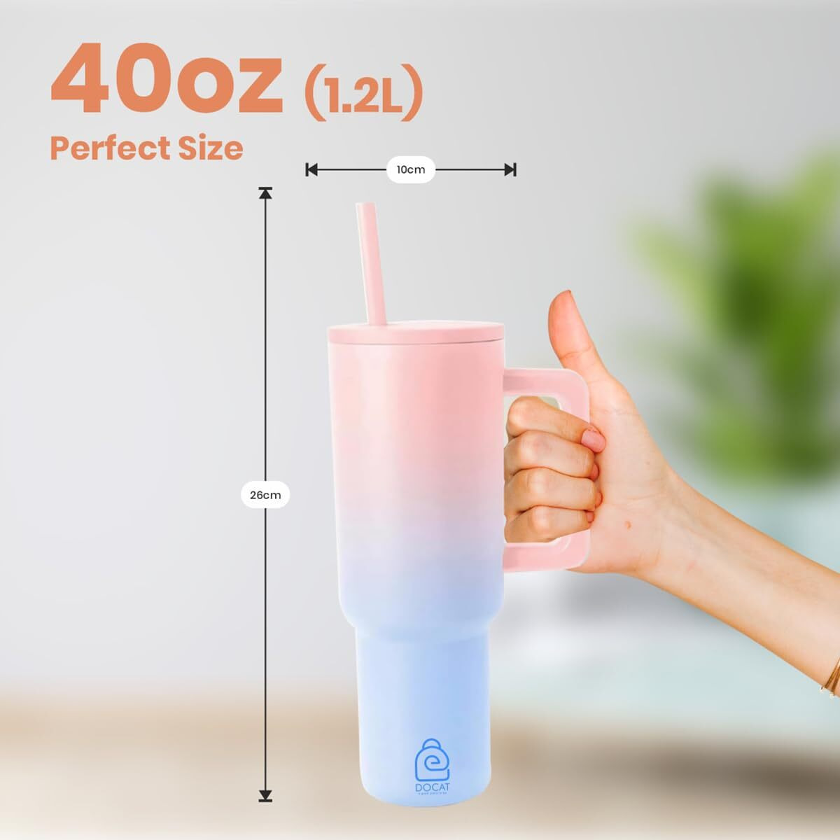 Docat 1200Ml Stainless Steel Tumbler With Lid And Straw, Hot And Cold Double Insulated Sipper Mug, 100% Leak Proof Coffee Tumbler Cupholder For Office, Gym, Travelling (Cotton Candy Haze)