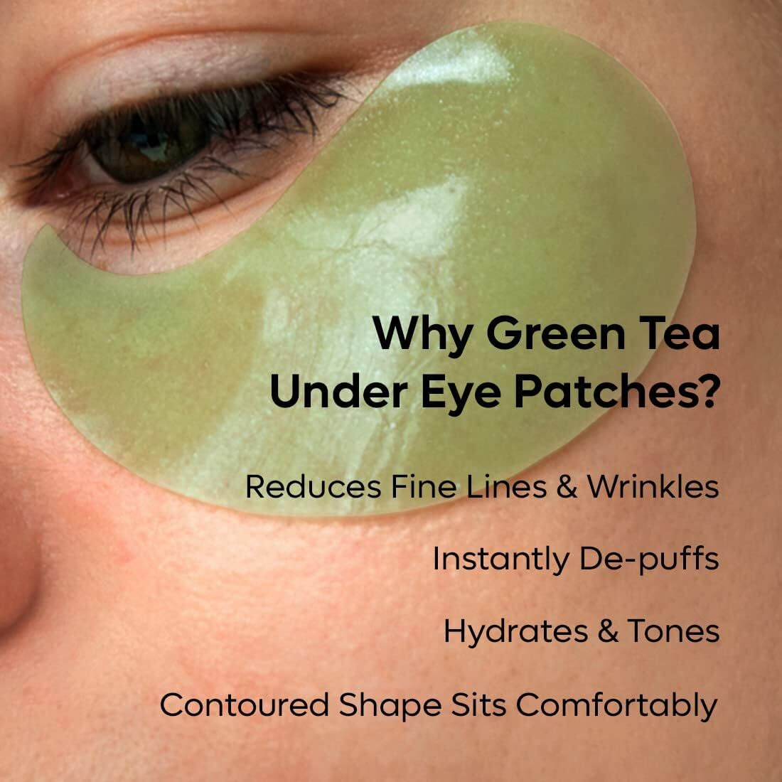 Mcaffeine Green Tea Hydrogel Under Eye Patches For Fine Lines Reduction | Cooling Under Eye Patch Mask With 1% Caffeine For Instant Hydration & De-Puffing | 15 Pairs