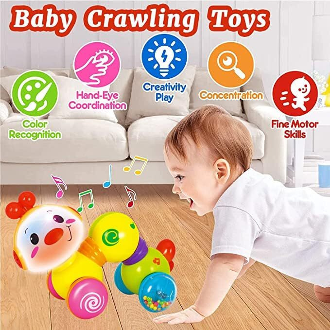 Pluspoint Caterpillar Press & Go Toy Musical,Baby Toys 6 To 12 Months, Light Up Head Inchworm Infant Toys, Baby Crawling & Educational Toys For 1 Year Old Boys & Girls (Caterpillar) - Multicolor