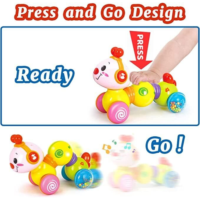 Pluspoint Caterpillar Press & Go Toy Musical,Baby Toys 6 To 12 Months, Light Up Head Inchworm Infant Toys, Baby Crawling & Educational Toys For 1 Year Old Boys & Girls (Caterpillar) - Multicolor