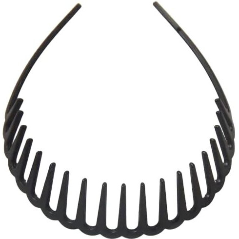 Seeotwo 2 Pieces Resin Hairband Shark Tooth Style Non-Slip Black Wave Sports Yoga Headband Fashion Adjustable Wavy Hair Hoop Band For Women, And Girls