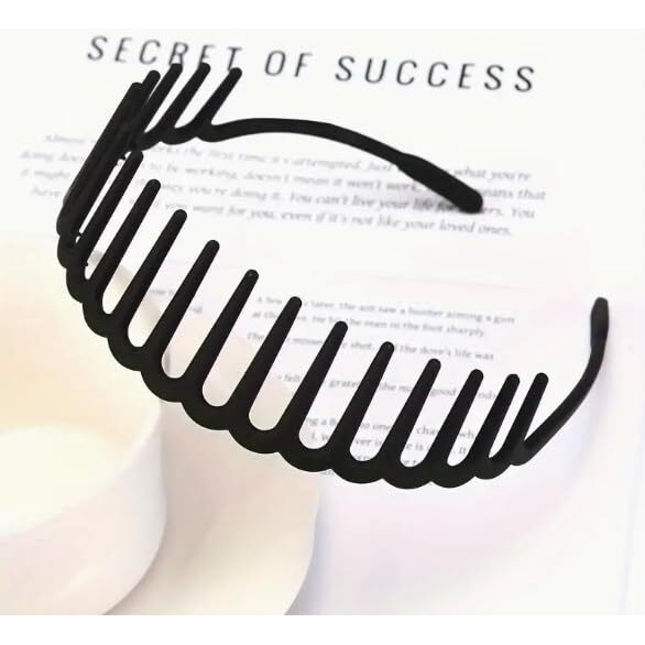 Seeotwo 2 Pieces Resin Hairband Shark Tooth Style Non-Slip Black Wave Sports Yoga Headband Fashion Adjustable Wavy Hair Hoop Band For Women, And Girls