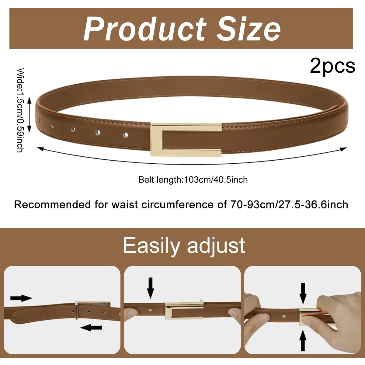 Palay 2Pcs Women Belts For Jeans Dresses Pants Ladies Leather Waist Belt With Gold Buckle
