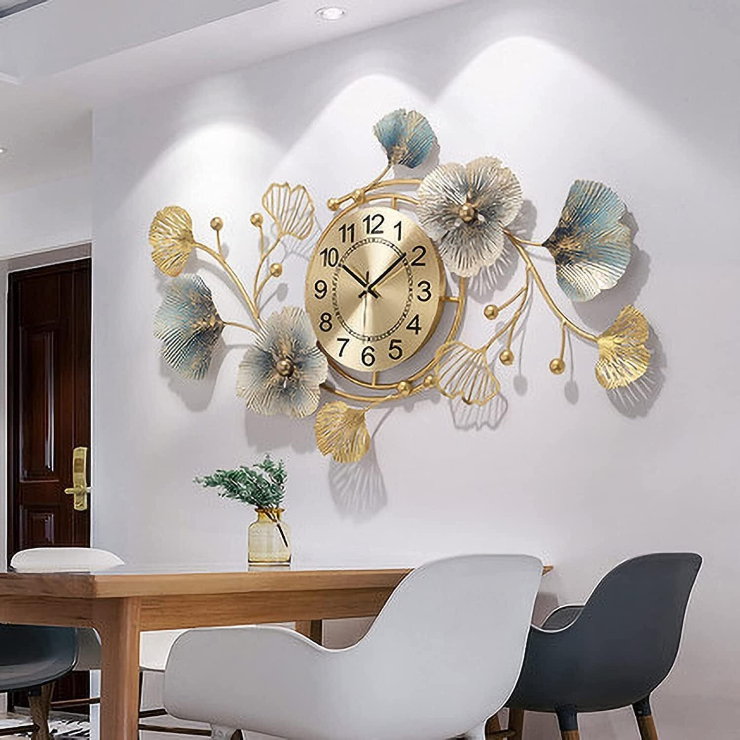 Rizik Store Metal Wall Hanging Floral Handmade Wall Clock Multicolor Ticking Sound For Bedroom/Drawing Room/Hall/Dining Room (36X21) (Design 1)