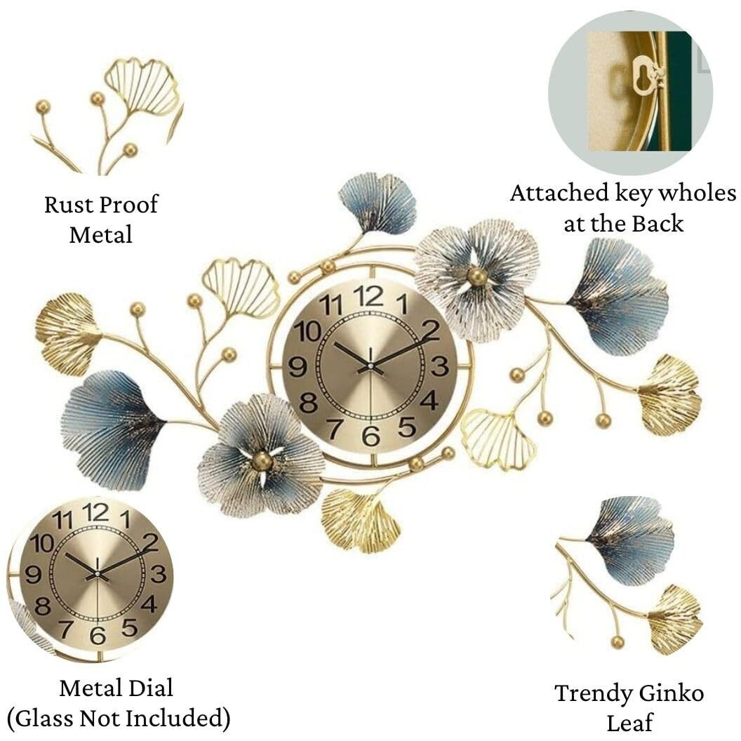 Rizik Store Metal Wall Hanging Floral Handmade Wall Clock Multicolor Ticking Sound For Bedroom/Drawing Room/Hall/Dining Room (36X21) (Design 1)