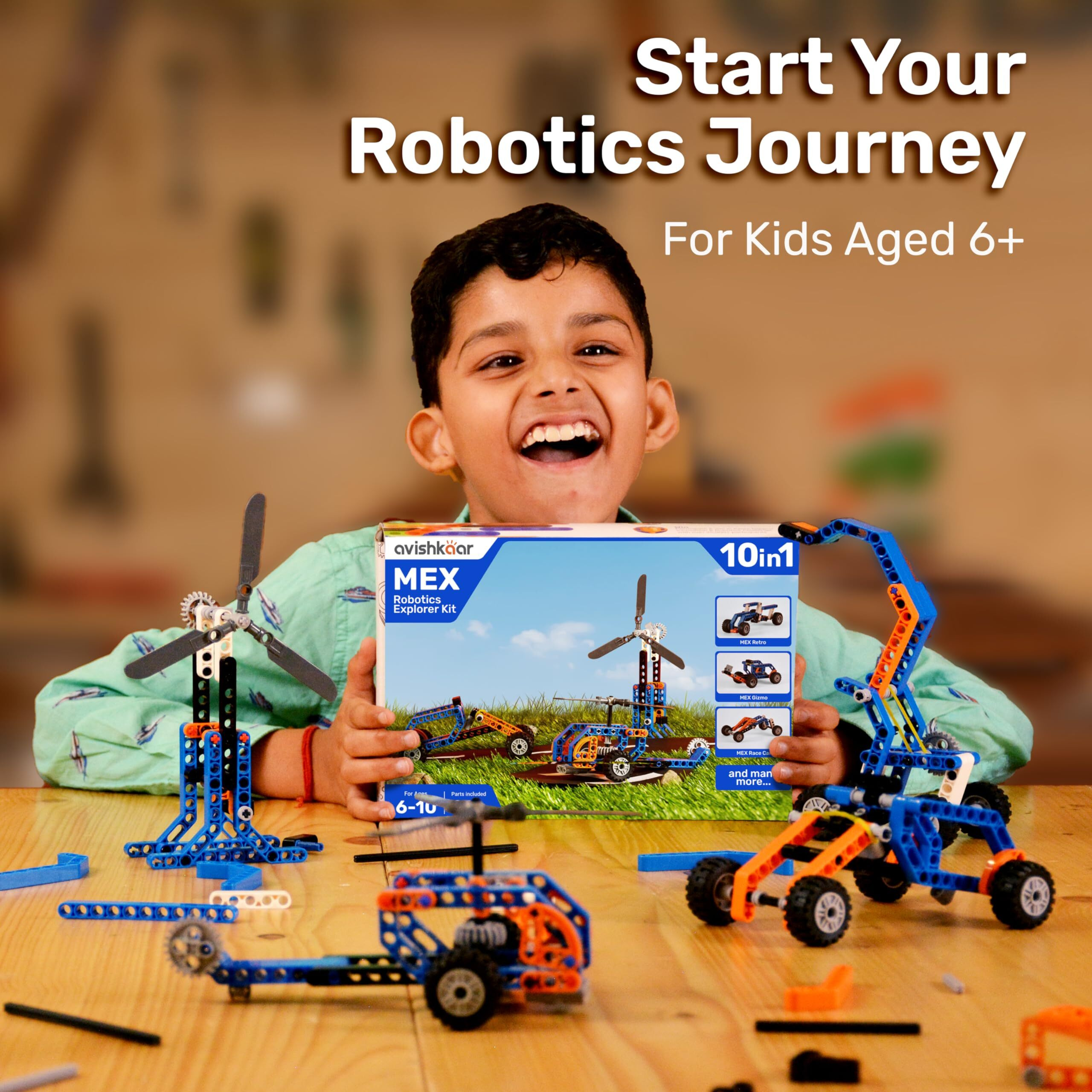 Avishkaar Mex Robotic Explorer Kit, 10-In-1 Diy Robotics Science Kit, Learning Toys For Boys And Girls Aged 6,7,8,9,10, Building And Construction Set With 80+ Parts, Educational Gift For Boys & Girls