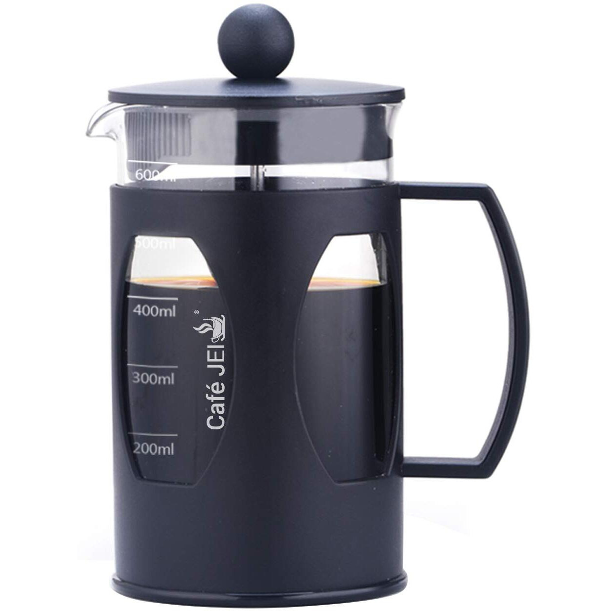 Cafe Jei French Press Coffee And Tea Maker 600Ml With 4 Level Filtration System, Heat Resistant Borosilicate Glass (Black, 600Ml)
