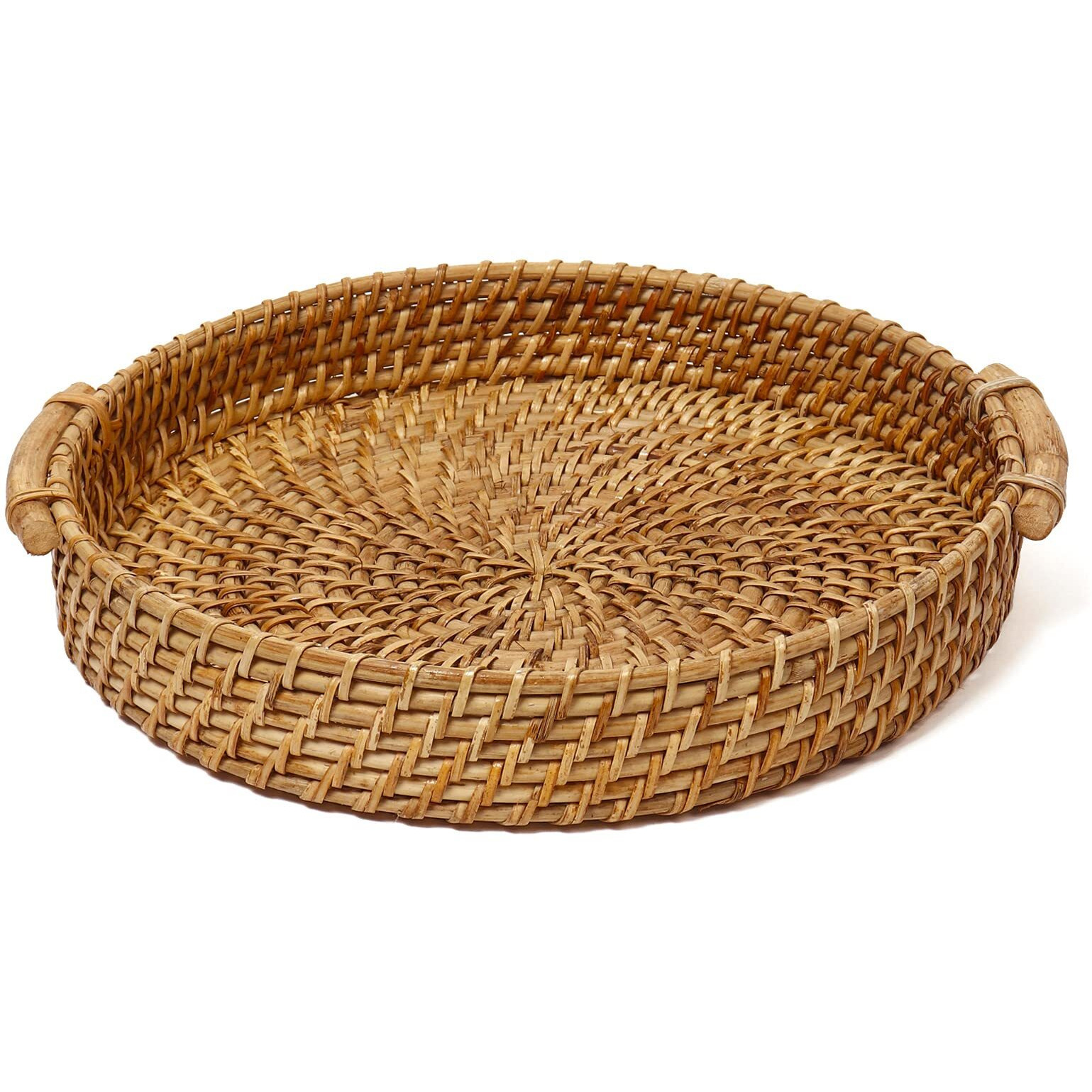 Habere India-All The Cultures Fabricating India Bamboo Serving Tray | Wooden Tray | Tray For Serving | Rattan Serving Tray | Tea Tray | Wooden Tray For Decoration - Round, Brown (Dia-31 X H8 Cm)