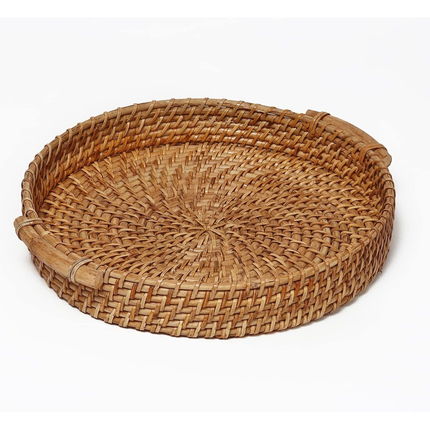 Habere India-All The Cultures Fabricating India Bamboo Serving Tray | Wooden Tray | Tray For Serving | Rattan Serving Tray | Tea Tray | Wooden Tray For Decoration - Round, Brown (Dia-31 X H8 Cm)