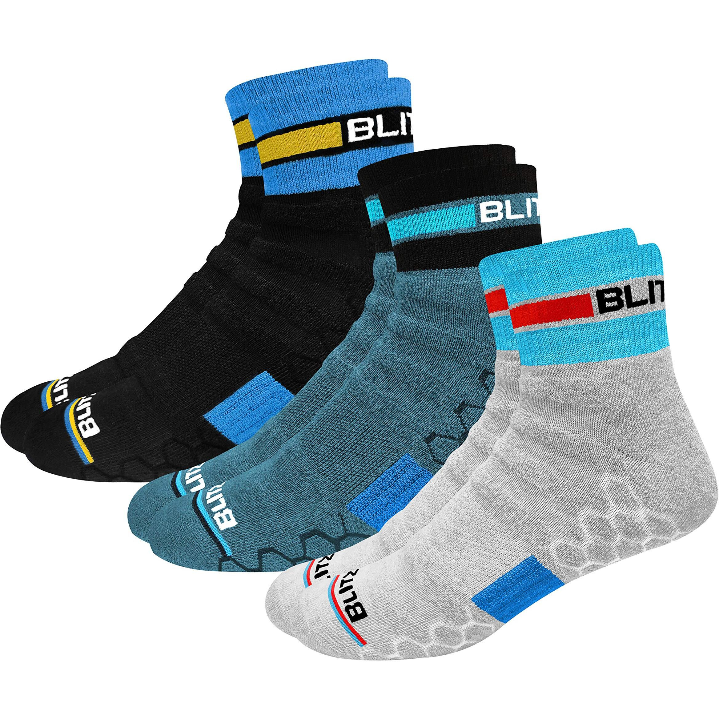 Blitzsox Hi-Tech Performance Athletic Sports (High-Ankle) Sports Socks (Badminton, Running, Gym & Indoor Training), Pack Of 3 (Size Uk 7-11, Grey, Teal, Black, Men, Ankle Length, Cotton Blend)