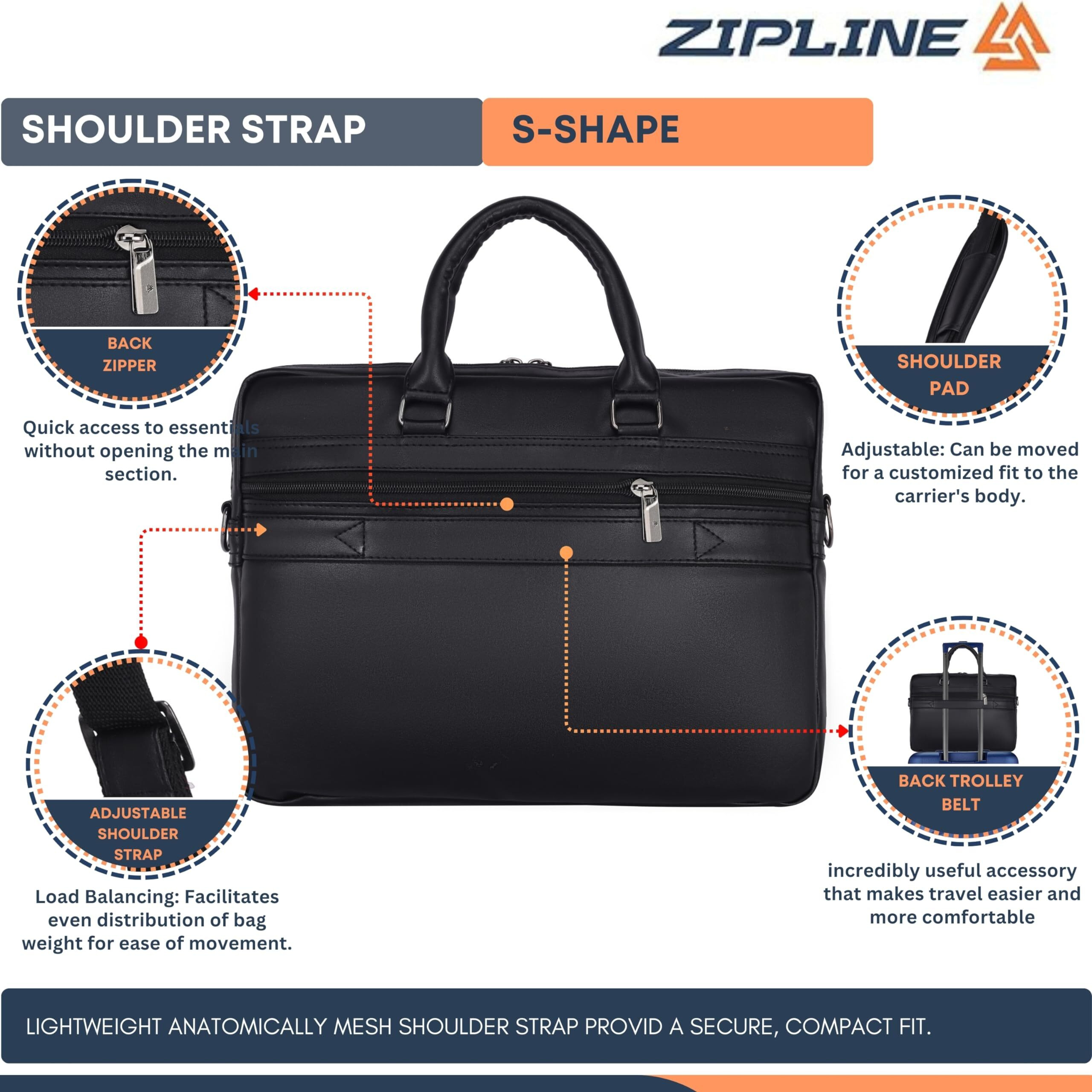 Zipline Office Faux Leather Laptop Bag For Men - Fits 14/15/15.6 Inch Tablet/Laptop Messenger Bags For Mens (1-Black Bag)