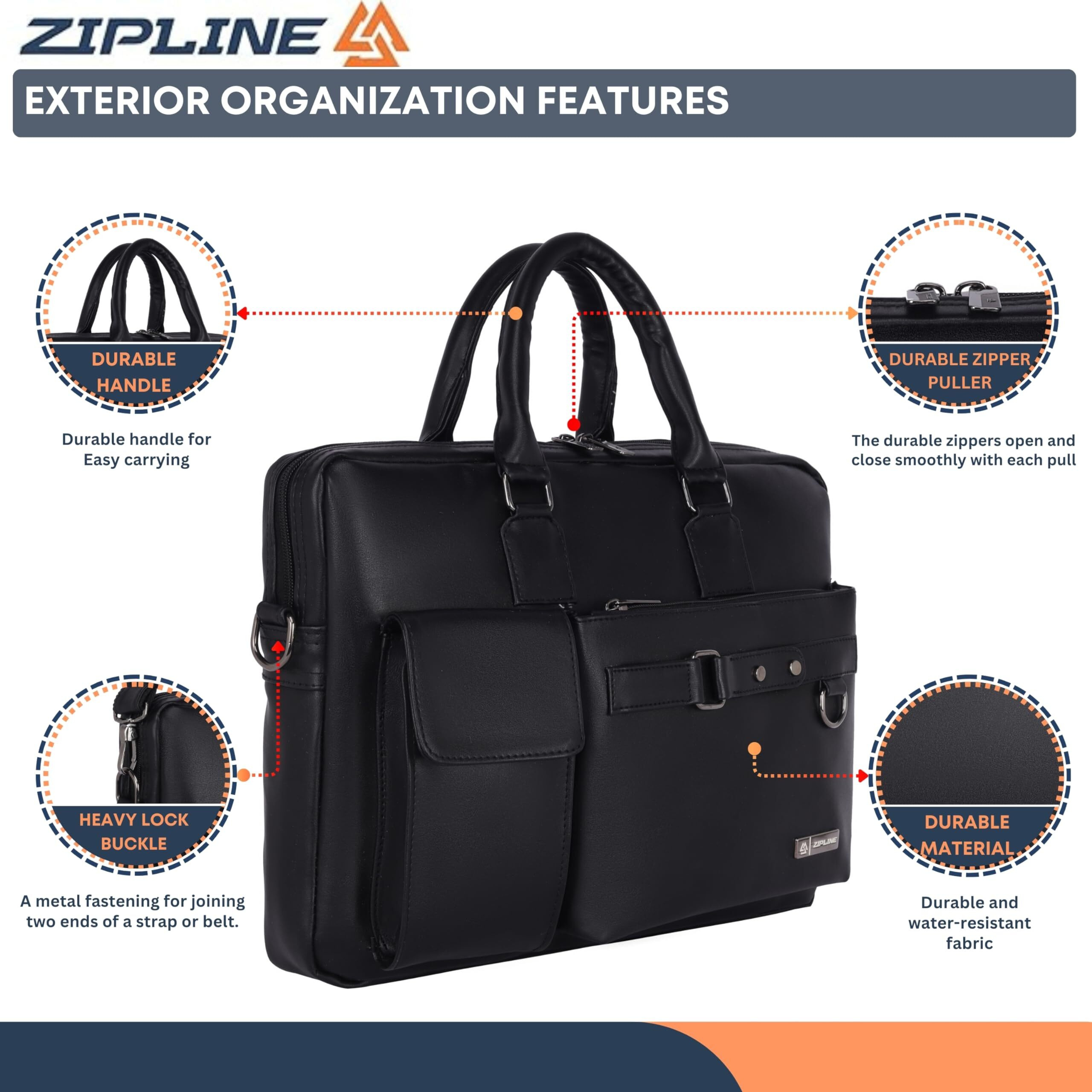 Zipline Office Faux Leather Laptop Bag For Men - Fits 14/15/15.6 Inch Tablet/Laptop Messenger Bags For Mens (1-Black Bag)