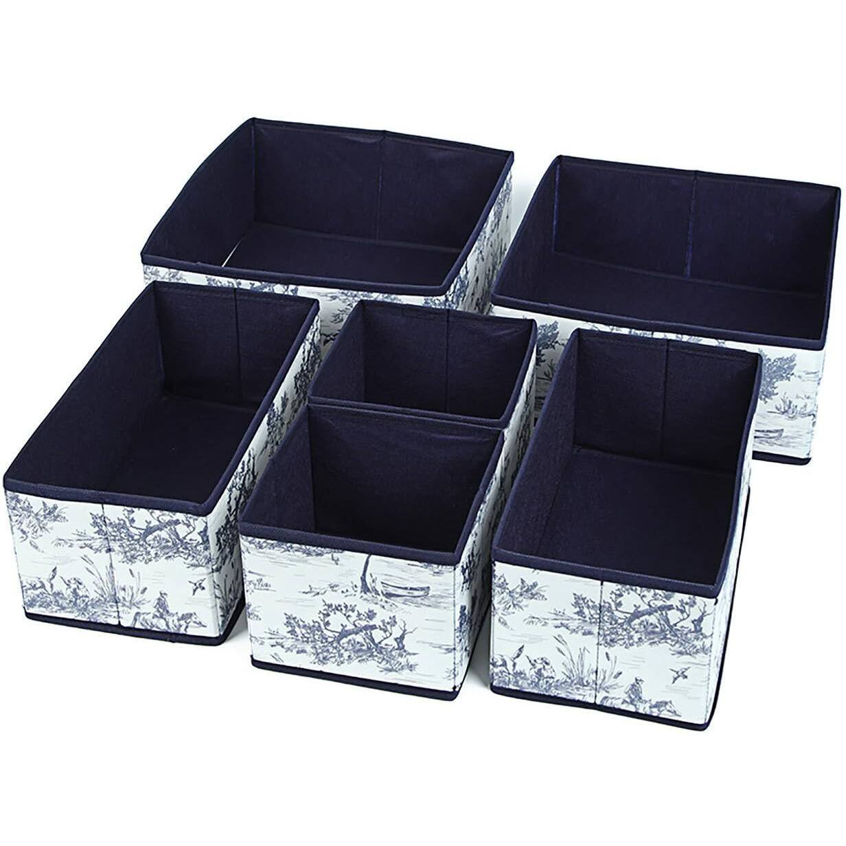 House Of Quirk Foldable Cloth Storage Box Closet Dresser Drawer Organizer Cube Basket Bins Containers Divider With Drawers For Underwear, Bras, Socks, Ties, Scarves, Set Of 6 (Greek Blue)