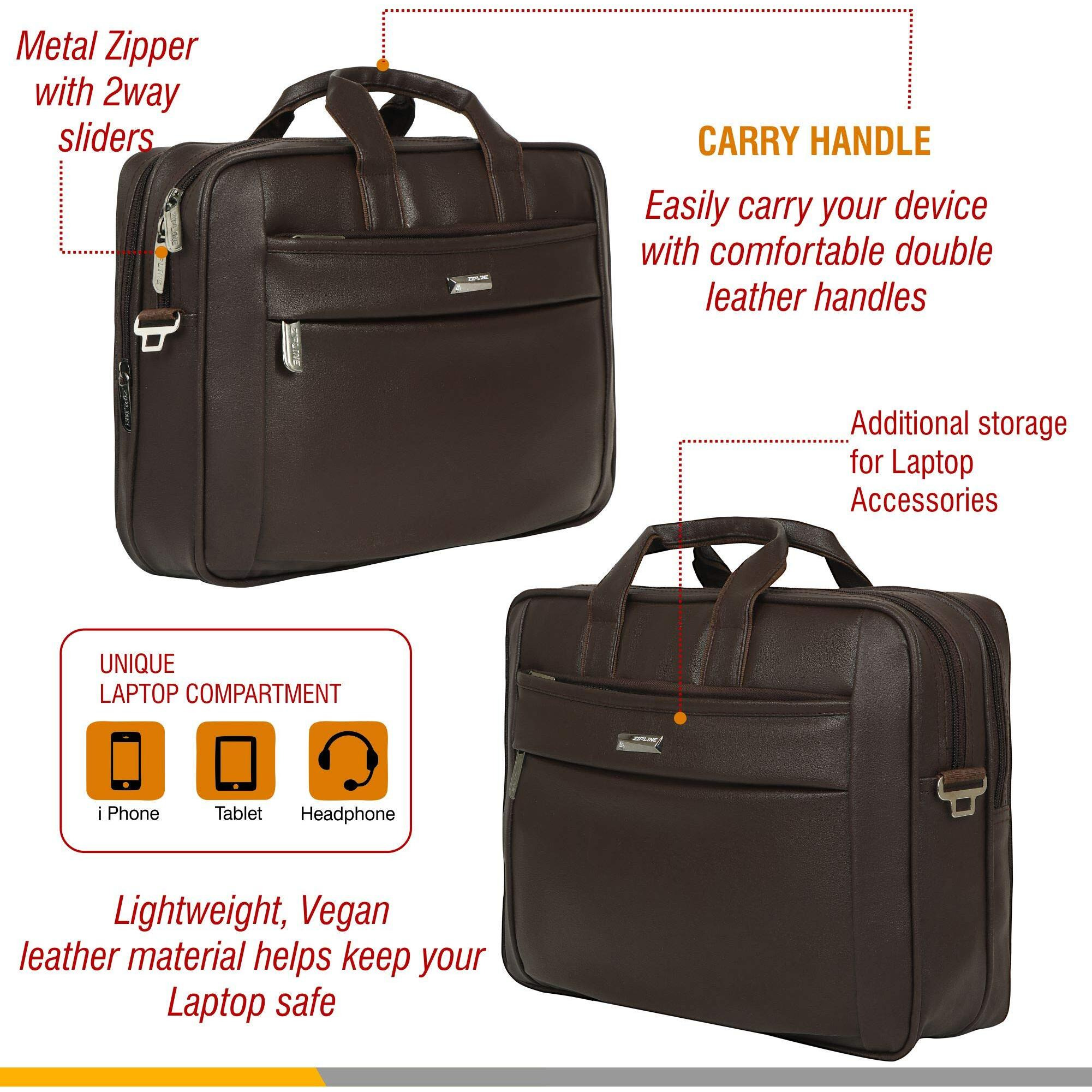 Zipline Office Faux Leather Laptop Bag For Men - Fits 14/15/15.6 Inch Laptop/Tablet Messenger Bags For Mens (1-Brown Bag)