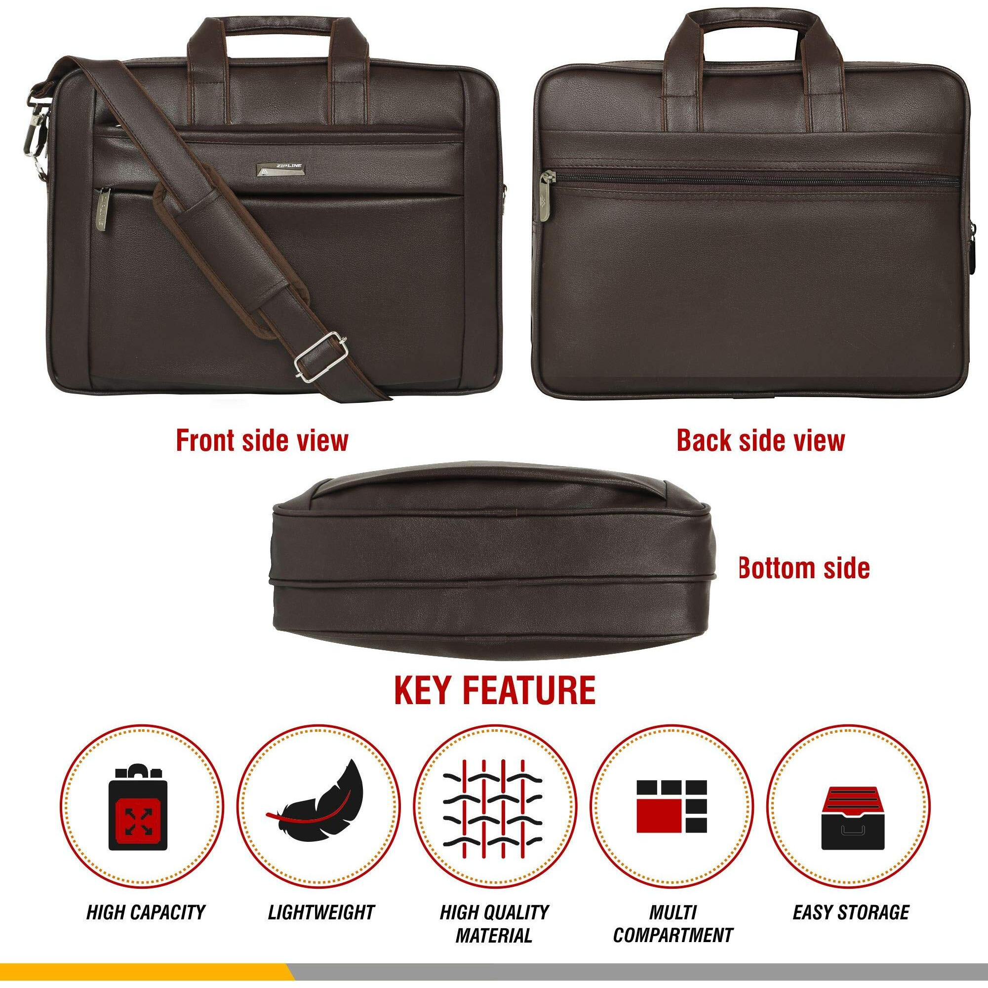 Zipline Office Faux Leather Laptop Bag For Men - Fits 14/15/15.6 Inch Laptop/Tablet Messenger Bags For Mens (1-Brown Bag)