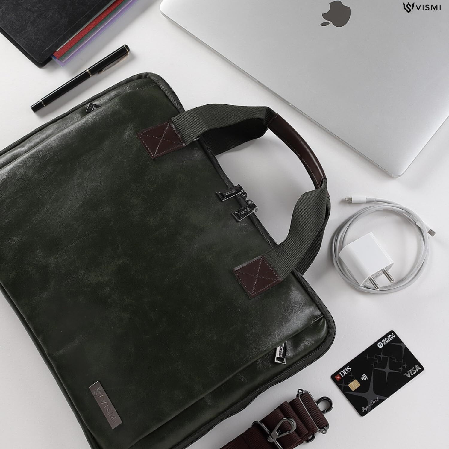 Vismiintrend Stylish Vegan Leather Laptop Office Bags For Men And Women, Messenger, Shoulder, Handbag, Padded Compartment For 13",14" And 15.6 Inch Laptops, Birthday Gift, Husband (Green)