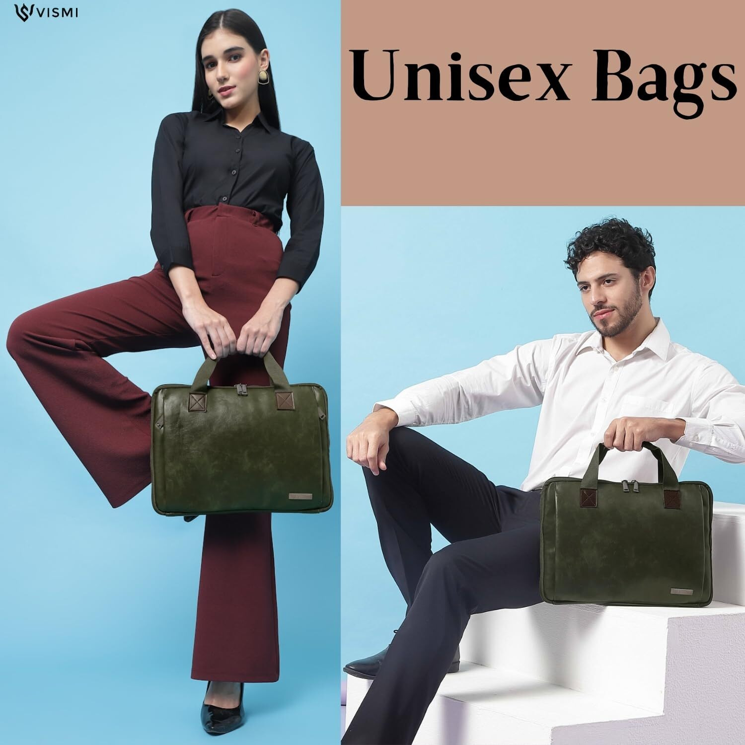 Vismiintrend Stylish Vegan Leather Laptop Office Bags For Men And Women, Messenger, Shoulder, Handbag, Padded Compartment For 13",14" And 15.6 Inch Laptops, Birthday Gift, Husband (Green)