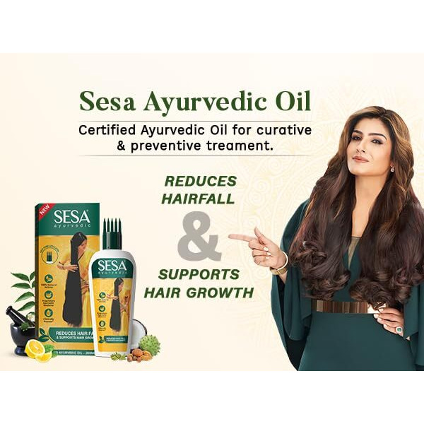 Sesa Ayurvedic Hair Oil With Bhringraj & 17 Rare Herbs With Coconut Oil And 4 Nourishing Oil For Hair Growth Help Control Hair Fall With Easy Oil Applicator For Women And Men (400 Ml)