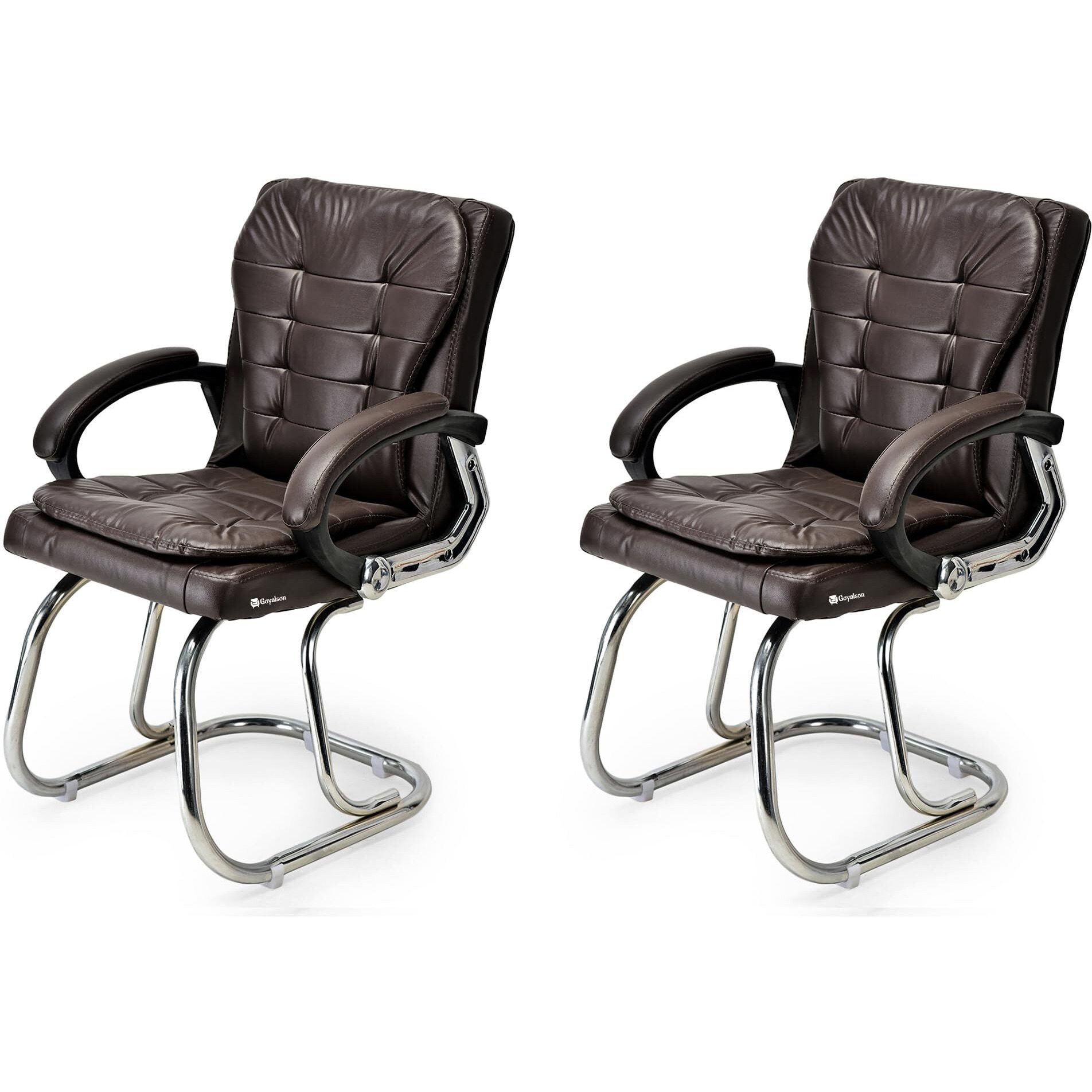 Ratison Stainless Steel Special Director Principal Manager Office Visitor Study Chair With Arm Rest With Double Pipe Frame And Cushioned Seat Back (2, Coffee, Double Pipe Frame)