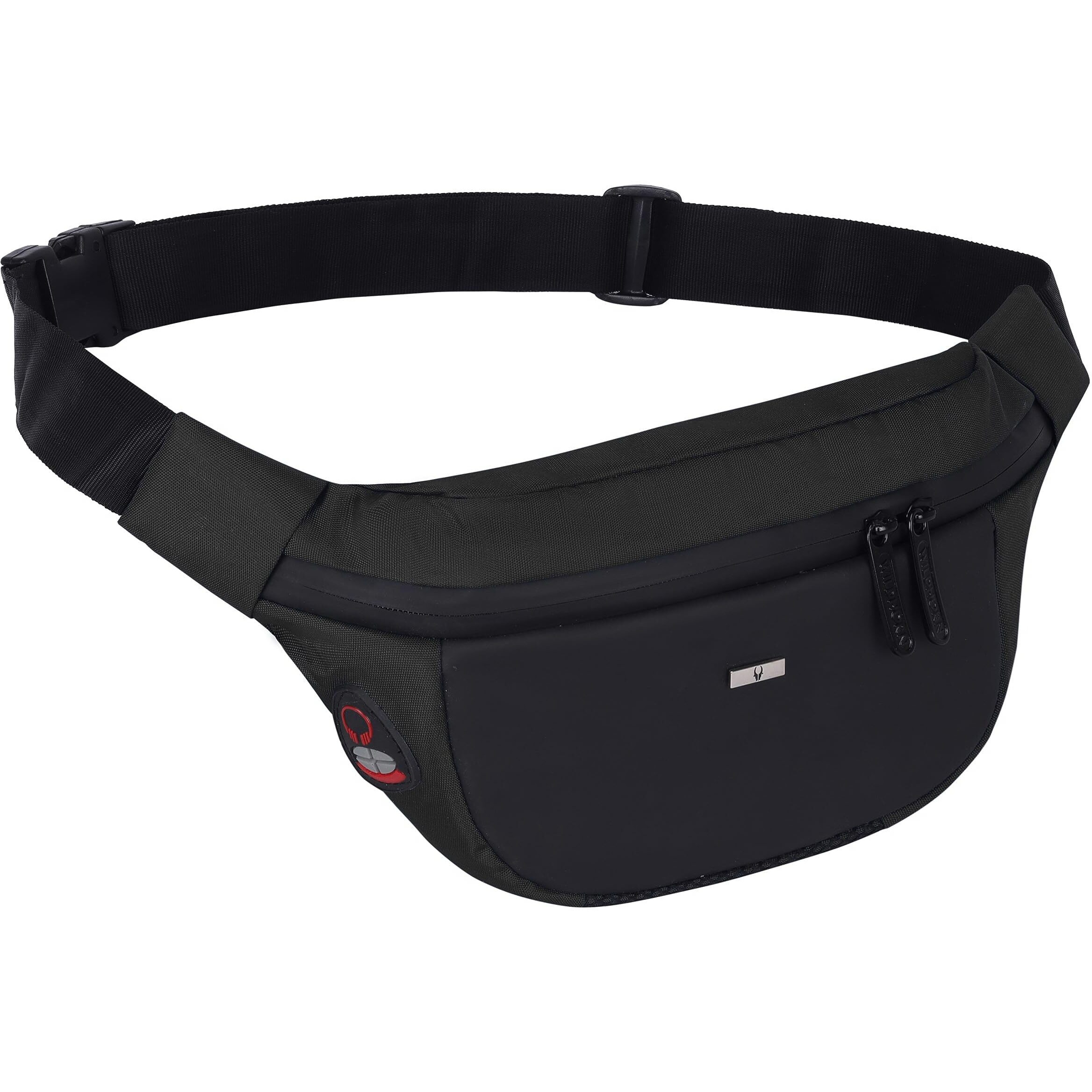 Wildhorn 2.4L Waist Bag For Men Women I Headphone Hole I Ultra Strong Stitching, Sturdy Zippers, Waterproof, Fanny Pack For Hiking Travel Camping Running Sports With Adjustable Strap (Black)