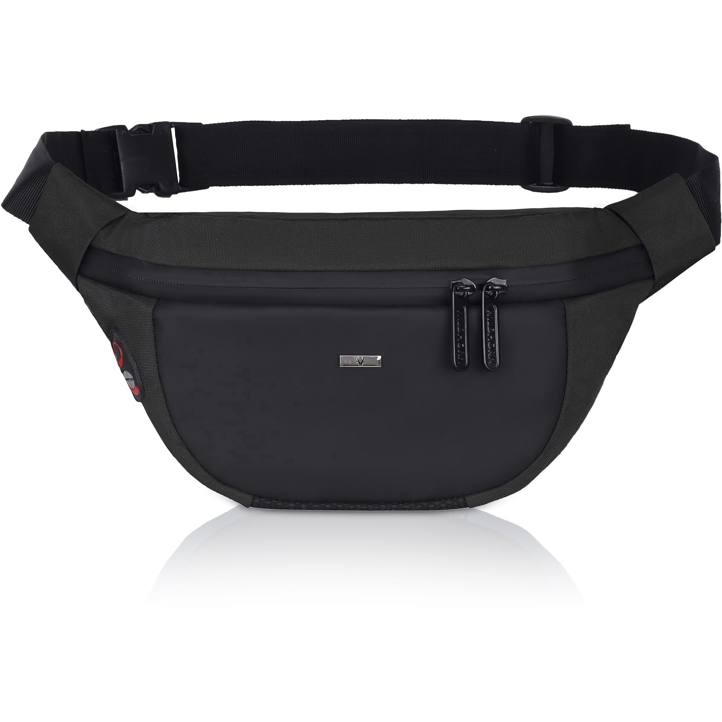 Wildhorn 2.4L Waist Bag For Men Women I Headphone Hole I Ultra Strong Stitching, Sturdy Zippers, Waterproof, Fanny Pack For Hiking Travel Camping Running Sports With Adjustable Strap (Black)