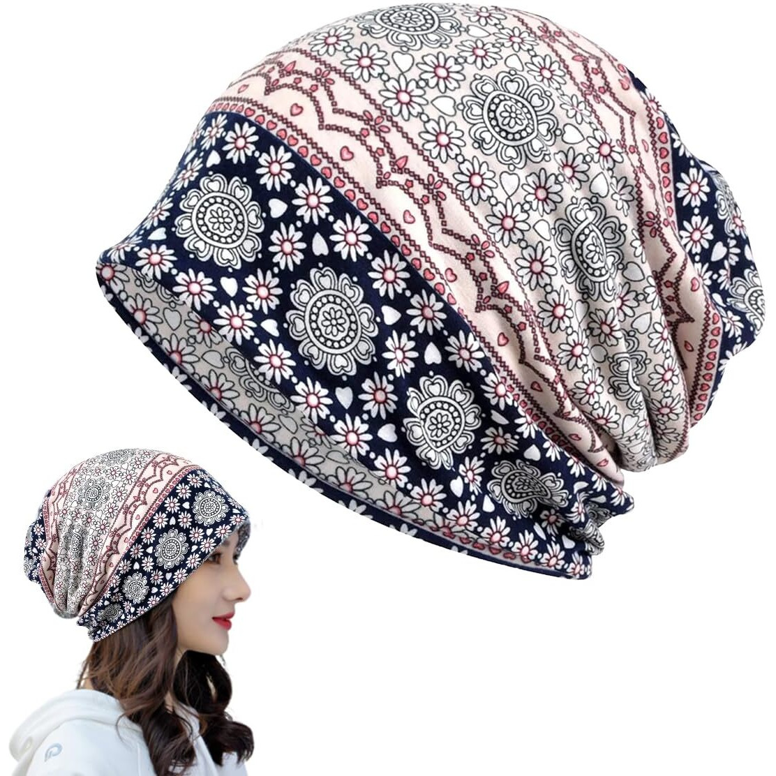 Palay Beanie Cap For Women Head Scarf For Women, Slouchy Chemo Caps For Women Cotton Hijab Caps, Fashion Floral Print Head Scarves, Stretch Soft Hip-Hop Skull Dwarf Hats For Teen Girls