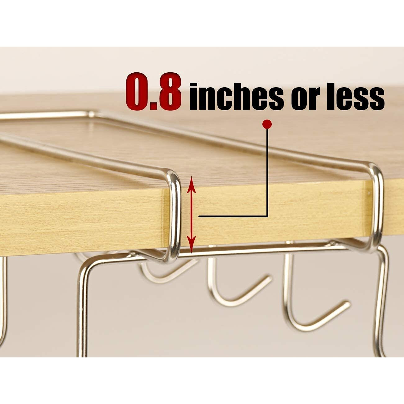 Zollyss 304 Stainless Steel Under Shelf Coffee Mug Cup Holder Rack Organizer Stand For Kitchen Counter, Cabinet, Table With 10 Hooks, Pack Of 1