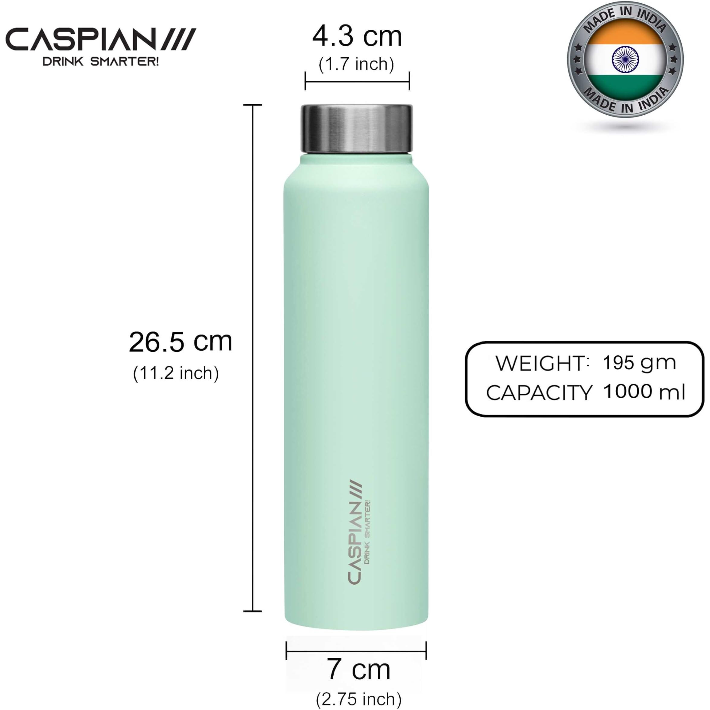 Caspian /// Astra Stainless Steel Water Bottle (Mist Green, Light Pink & Sky Blue, 1 Litre, Set Of 3)| Leak Proof Thunder For Fridge Home Office Travel School Kids Boys Girls Adults Sports Gym Yoga
