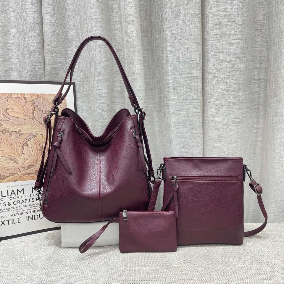 Huggi Pu Leather Hand Bag For Women | Shoulder Bags For Women With Strap & Zipper | Ladies Purse For Birthday, Anniversary, Thanks Giving | Purse And Handbag Combo (Burgundy)