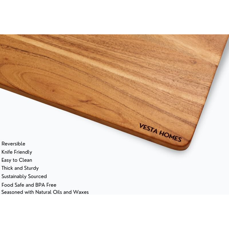Vesta Homes Wooden Chopping Board, Cutting Board, Serving Tray For Kitchen Vegetables, Fruits & Cheese | Natural Acacia Wood | 33X21.5X1.5 Cms| Handmade (Evo Board)