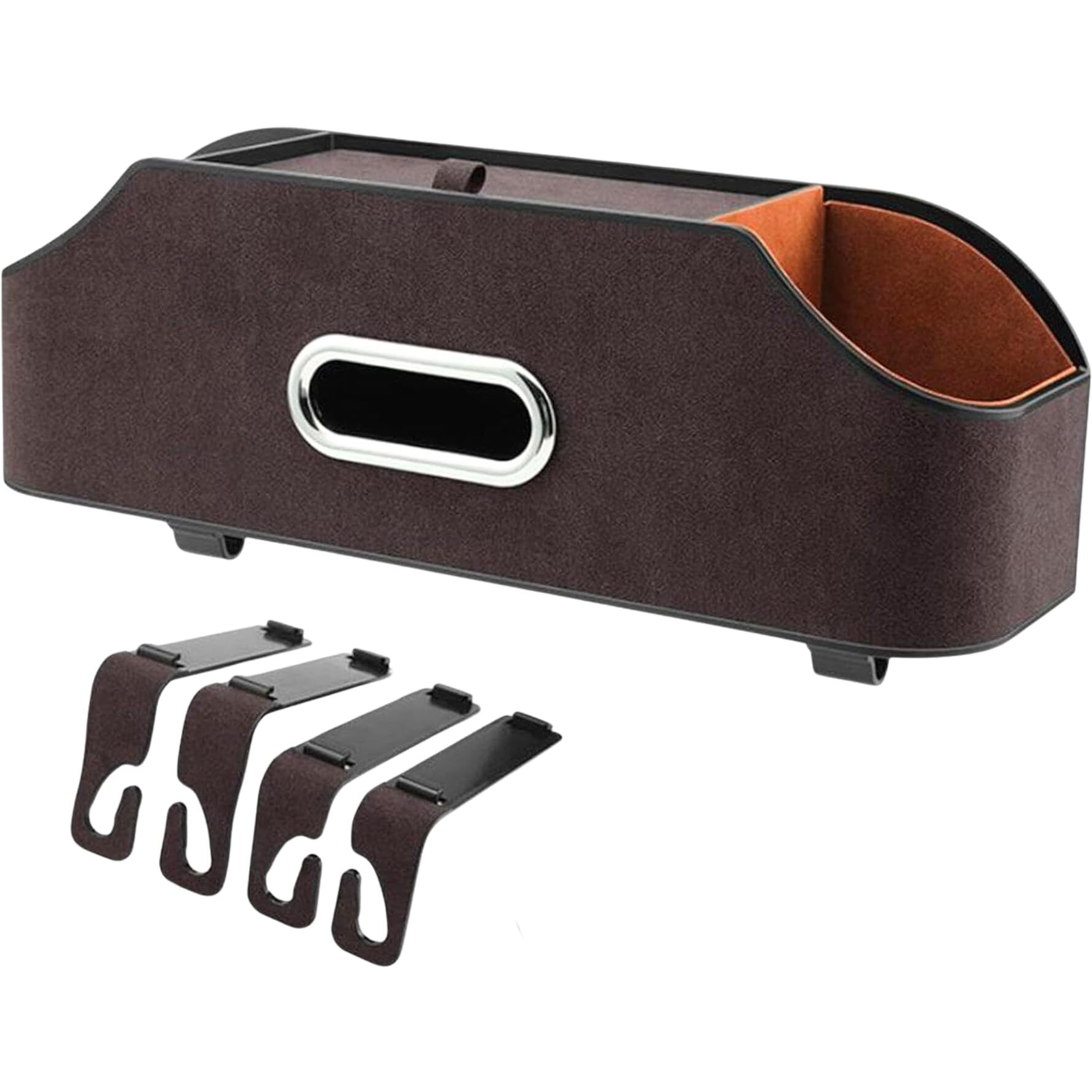Homeessentials Car Headrest Backseat Organizer With Cup Holder, Backseat Storage Box Cup Drink Holders, Tissue Box & Phone Mount Bottle Cellphones Coffee Coasters Wallet Cards (Brown)