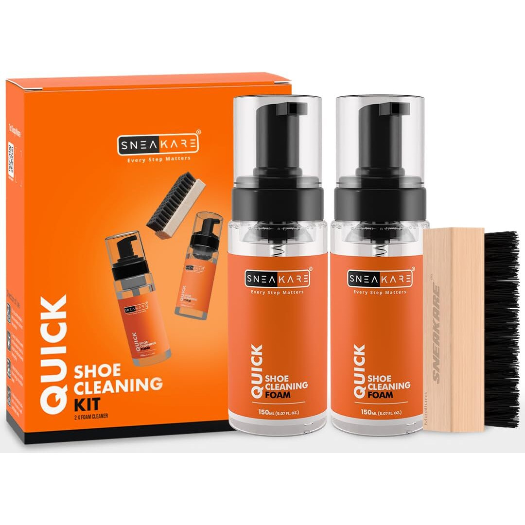 Sneakare Quick Shoe Cleaning Kit (150Ml) & 1 Medium Bristle Cleaner Brush With Shoe Cleaning Foam (150Ml), White Shoe Cleaning Kit, Shoe Cleaner Kit For Sneakers, Sports Shoe Cleaner Foam Spray
