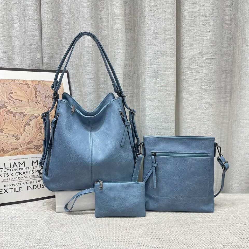 Huggi Faux Leather Hand Bag For Women | Shoulder Bags For Women With Strap & Zipper | Ladies Purse For Birthday, Anniversary, Thanks Giving | Purse And Handbag Combo (Neptune Color Combo Purse), Cyan