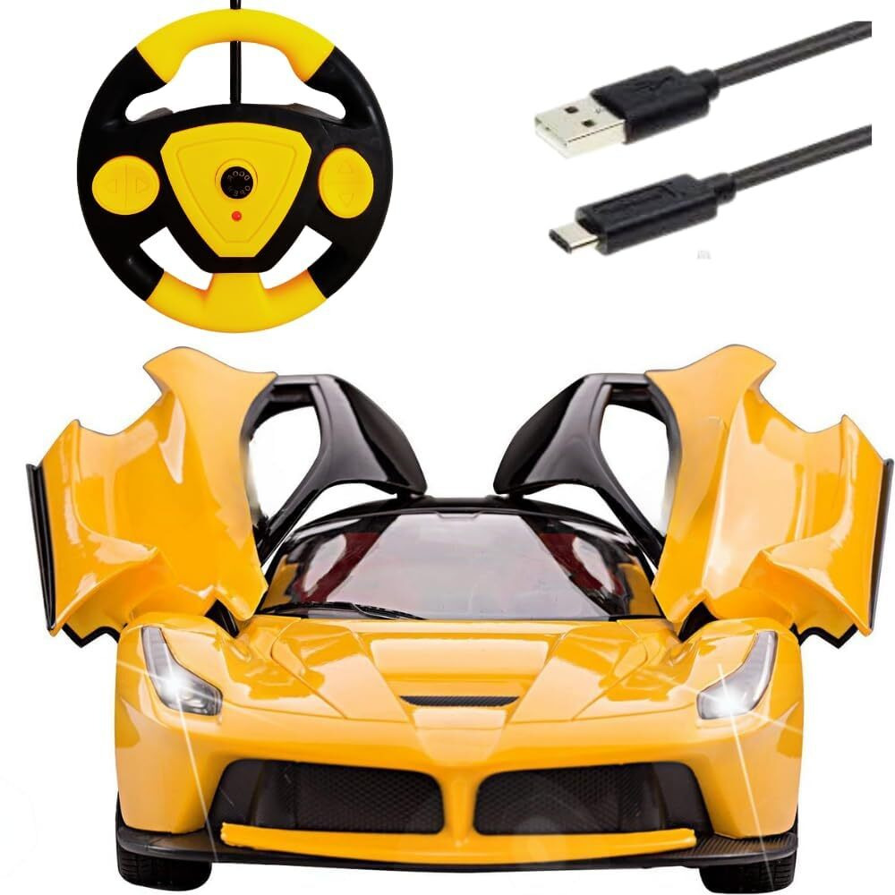 Umadiya Rechargeable Remote Control Sports Car With Openable Doors Rc Car With Led Lights For Kids Super Sports Car For Kids High Speed Rc Car Toy Big Size 3-10 Years Old Kids (Yellow)