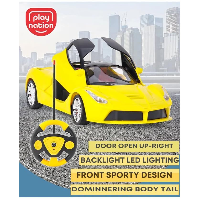 Umadiya Rechargeable Remote Control Sports Car With Openable Doors Rc Car With Led Lights For Kids Super Sports Car For Kids High Speed Rc Car Toy Big Size 3-10 Years Old Kids (Yellow)