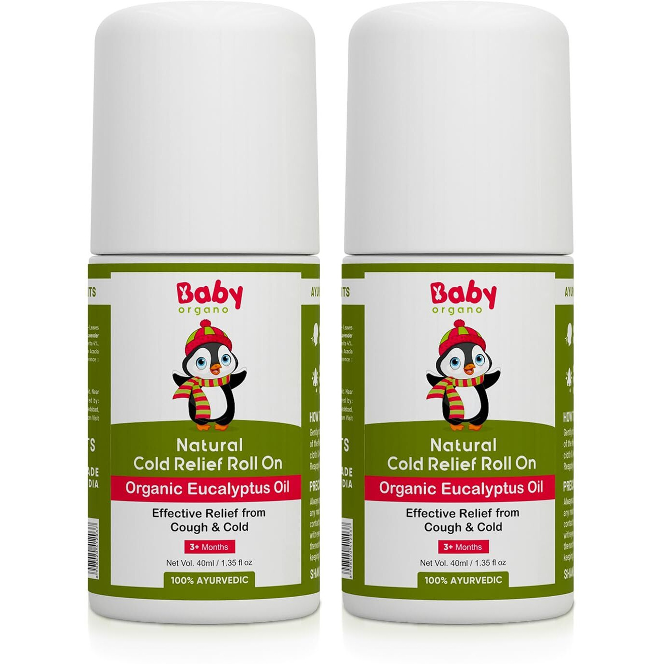 Babyorgano Ayurvedic Gentle And Effective Fast-Acting Cold Relief Roll On For Babies With Tulsi And Organic Eucalyptus Essential Oils For Cold, Cough, Nose & Chest Congestion For Kids (Pack Of 2)