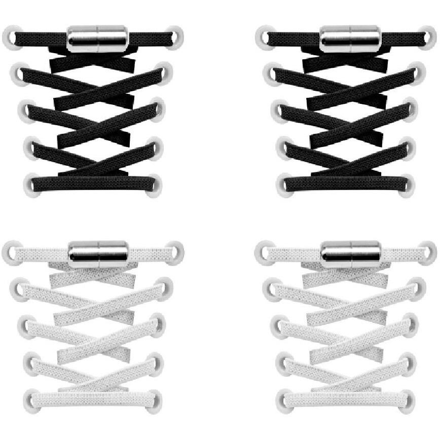 Gozaqe No Tie Elastic Shoe Laces,2 Pairs,Elastic Shoe Laces For Kids,Adult And Elderly,Screw Capsule Shoe Clasp,Suitable For Sports Shoes,Casual Shoes,Hiking Shoes,Etc(Black+White)