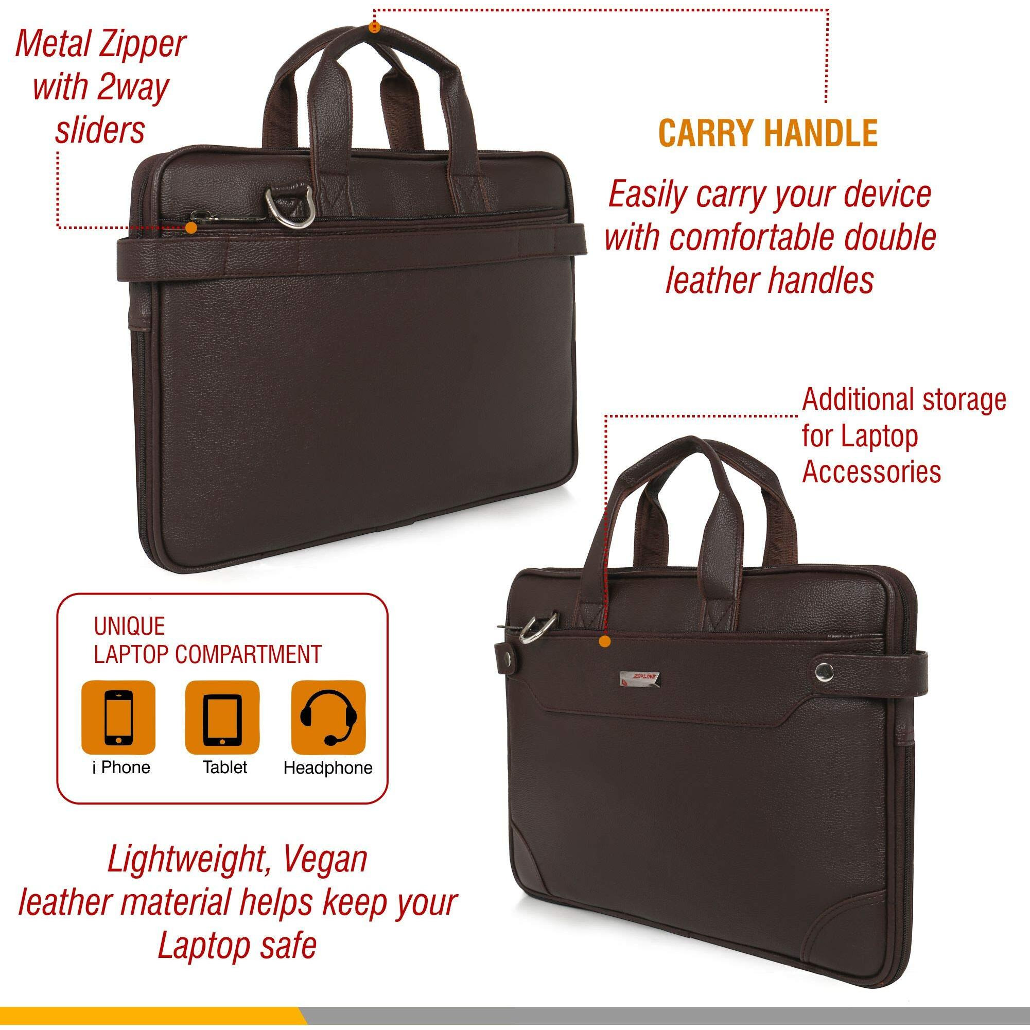Zipline Office Faux Leather Laptop Bag For Men - Fits 14/15.6/16 Inch Laptop Messenger Bags For Mens (1-Brown Bag)