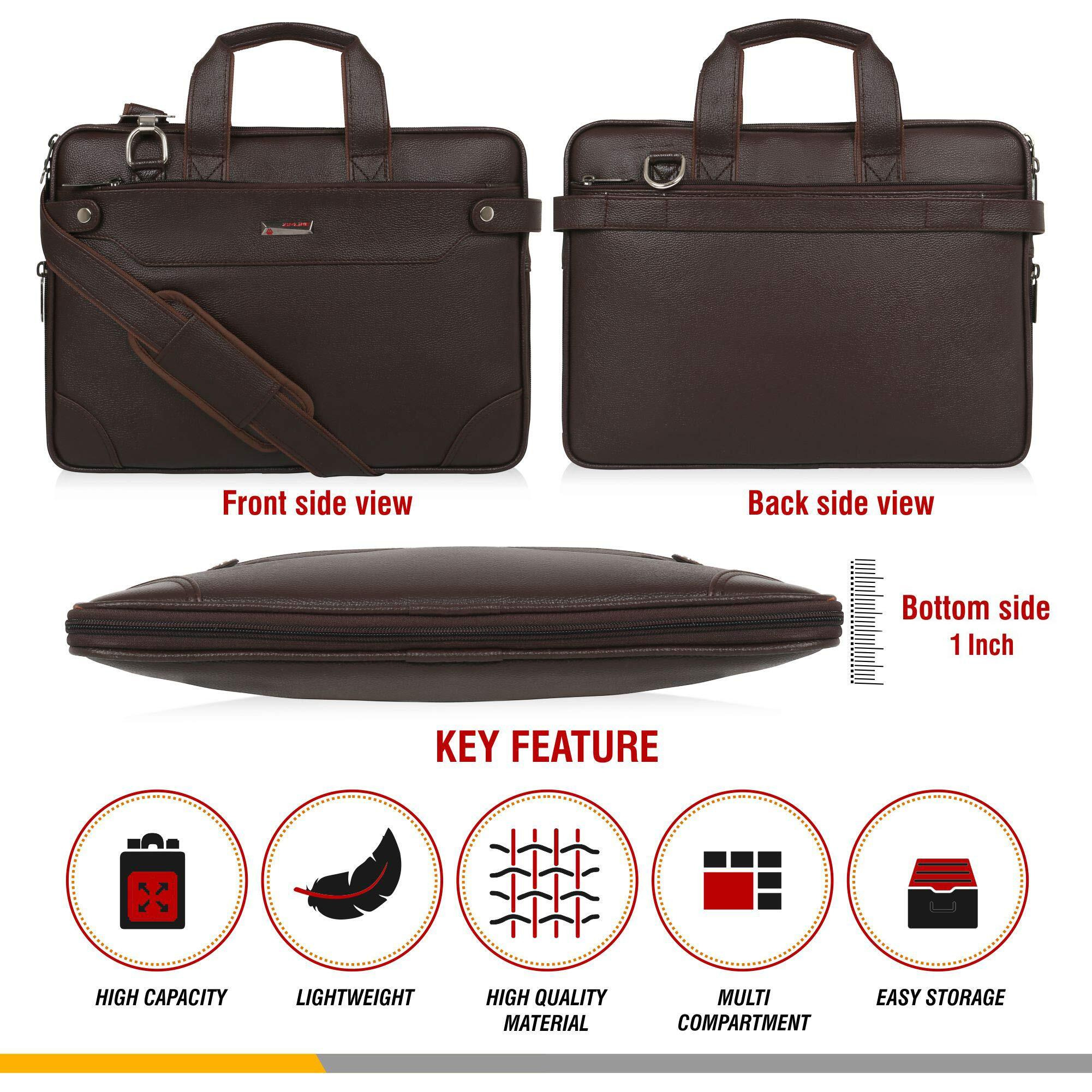 Zipline Office Faux Leather Laptop Bag For Men - Fits 14/15.6/16 Inch Laptop Messenger Bags For Mens (1-Brown Bag)