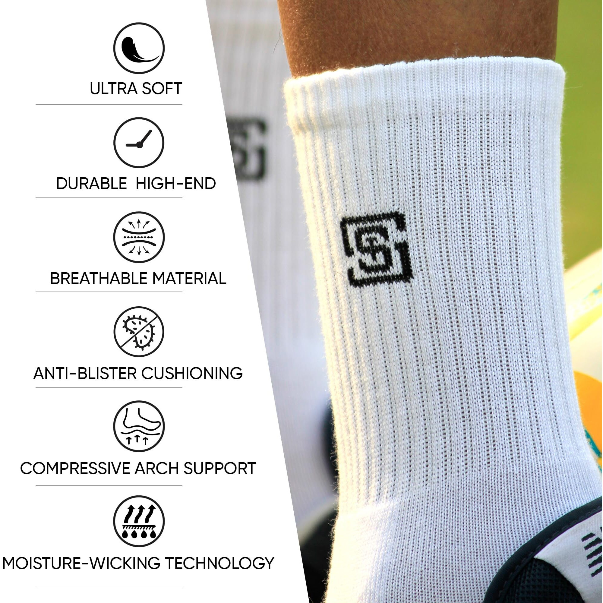 The Sock Street Terry Cushioned Crew/Calf Socks For Men Combo | Athletic & Sports Shocks | Anti Bacterial, Super Soft, Breathable, Moisture Absorbent & Odour-Free | Premium Cotton Full Length - White
