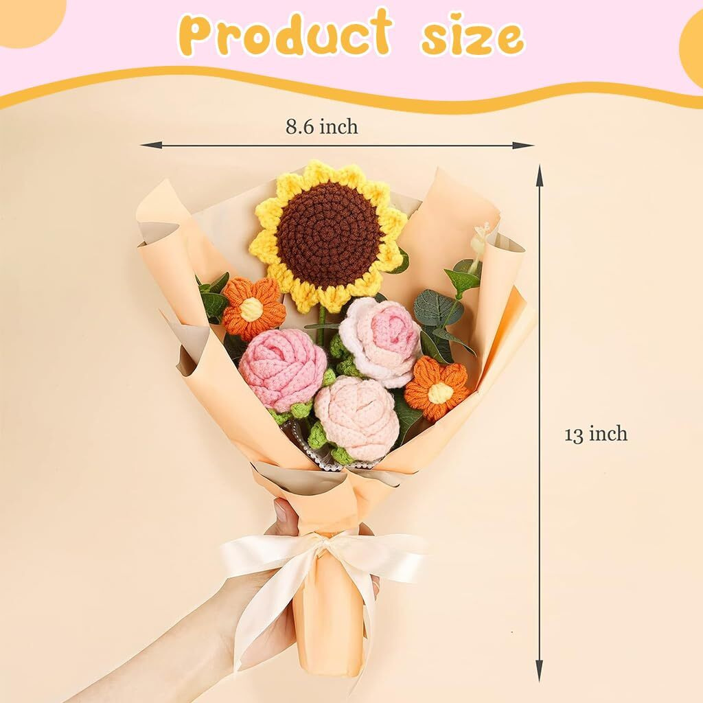 Hasthip Handmade Crochet Flowers Bouquet | Sunflowers & Roses | Desk Decoration & Gift | Box Packed | Versatile & Easy Maintenance | Ideal For Indian Women, Mother's Day & Birthdays