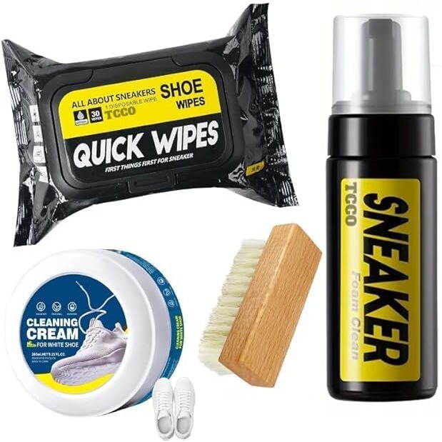 Tcco Enterprise Shoe Cleaning Kit, 5 Pcs Set, Deep Cleaning Solutions, Shoe Cream With Wipes, Brushes, & Microfiber Towel, Sneaker Care, Ideal For Footwear, Safe On Leather, Suede, Nubuck, Cotton