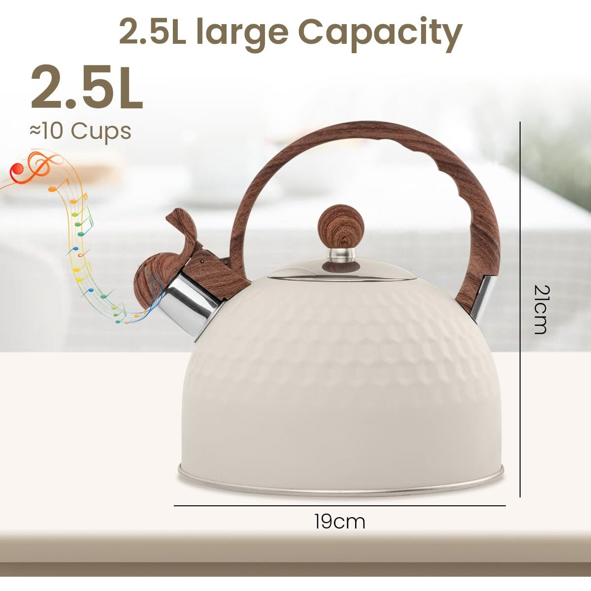 Supvox 2.5L Tea Kettle For Gas Stove And Induction Boiling Water Tea Pot Steel Kettle For Tea With High Pitch Whistle Anti Scald Handle Design Coffee Tea Pot For Kitchen Camping