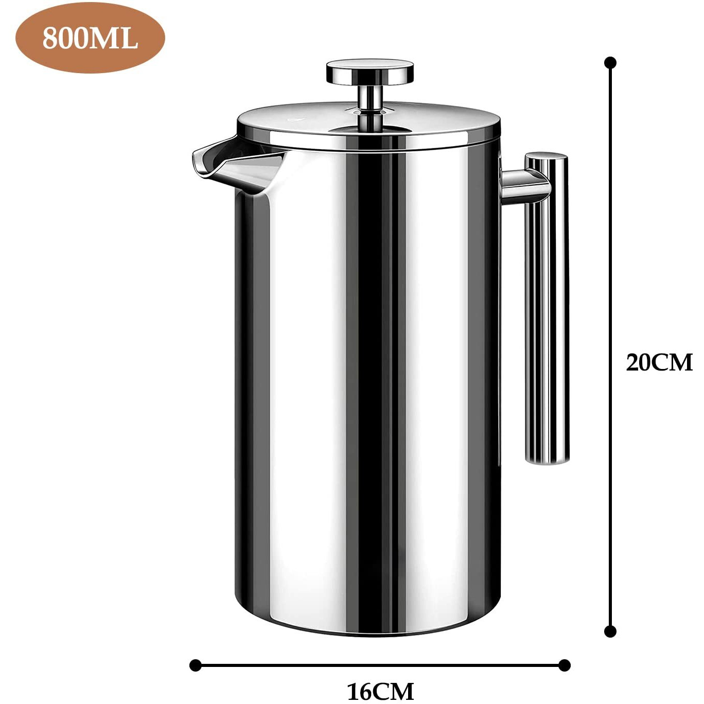 Hasthip French Press Coffee Maker 800Ml Double Insulated 304 Stainless Steel Coffee Maker With 4 Level Premium Filtration System, Rust-Free, Dishwasher Safe