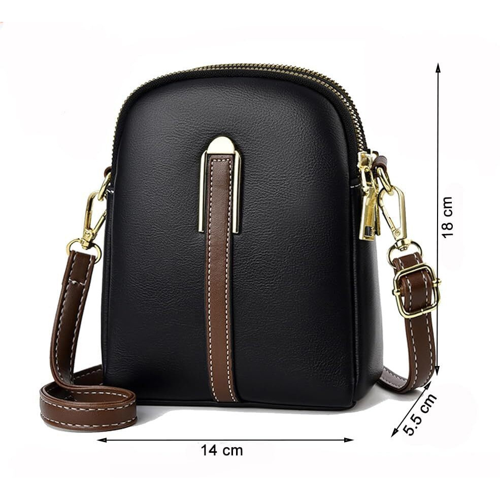 Inovera (Label) Sling Bag For Women - Faux Leather Girl's Crossbody Bags - Small Mobile Purse With Adjustable Strap (Black)