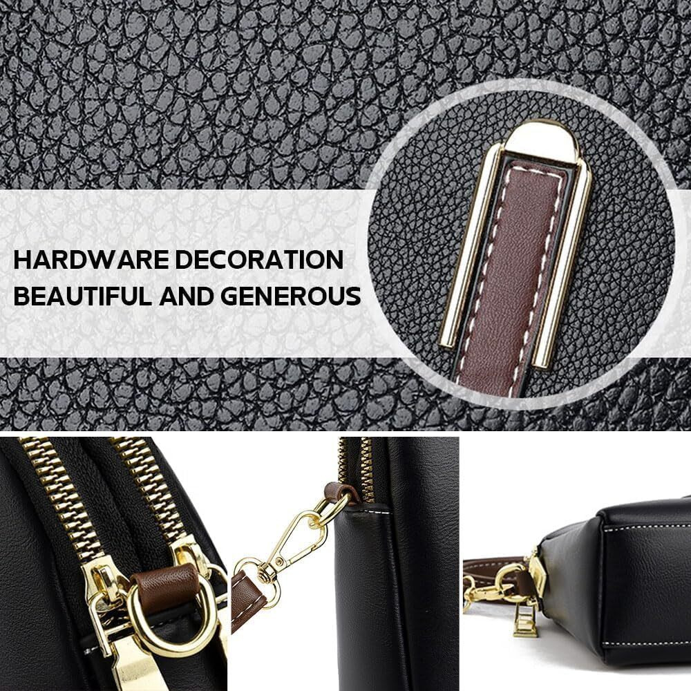 Inovera (Label) Sling Bag For Women - Faux Leather Girl's Crossbody Bags - Small Mobile Purse With Adjustable Strap (Black)